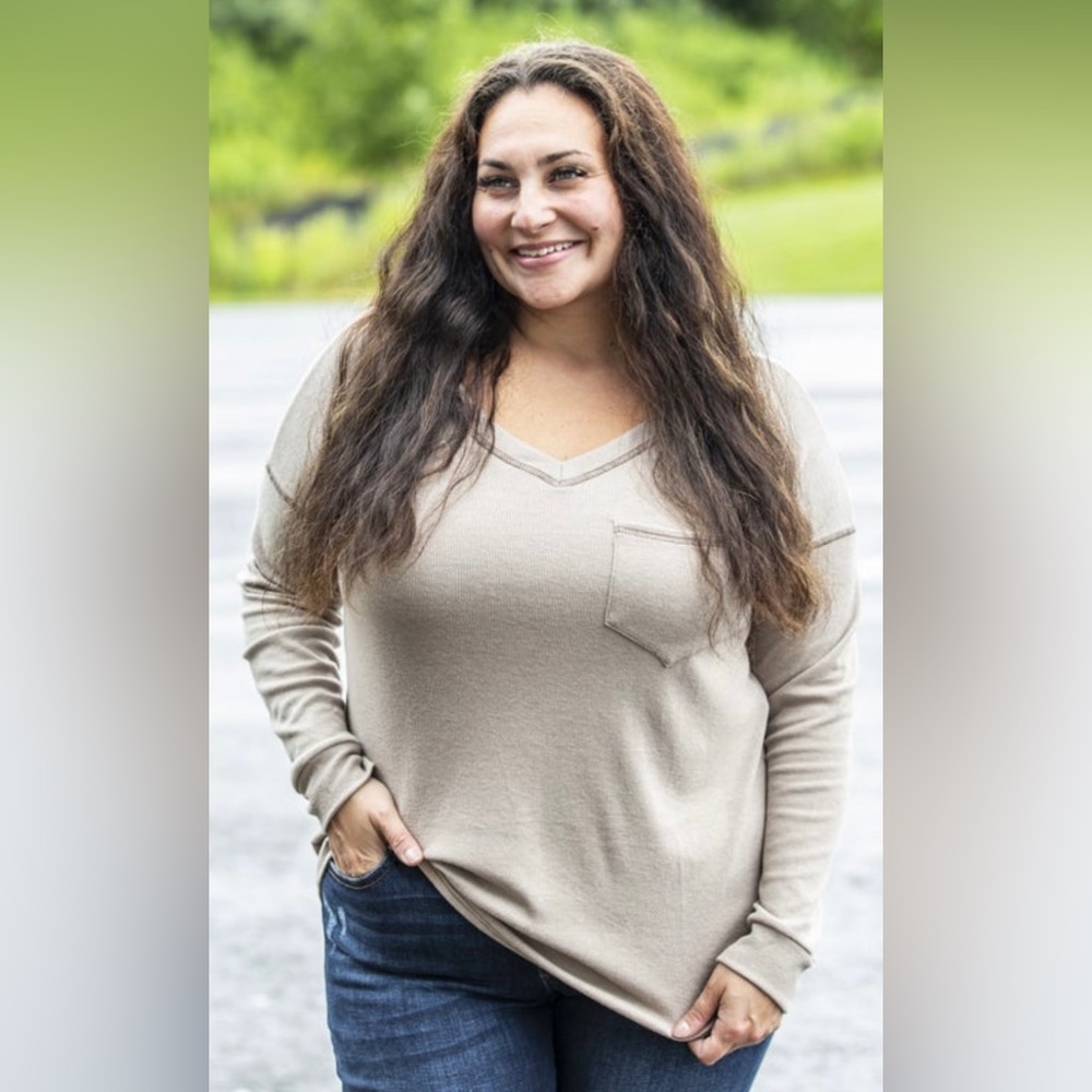 NWT SEW IN LOVE Mocha Ribbed V-Neck Long Sleeve Shirt/Top 2x